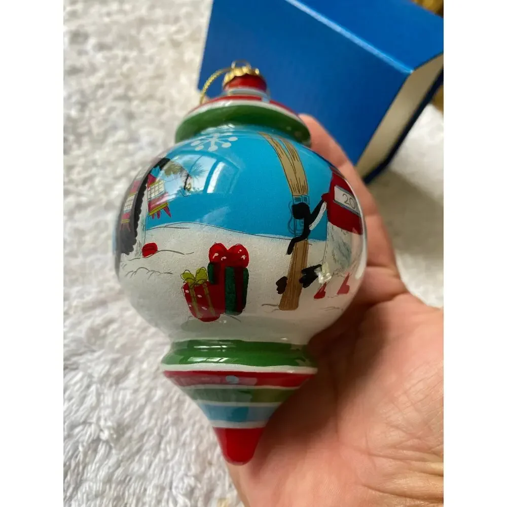 Pier 1 Li Bien glass ornament featuring handpainted penguin design original box